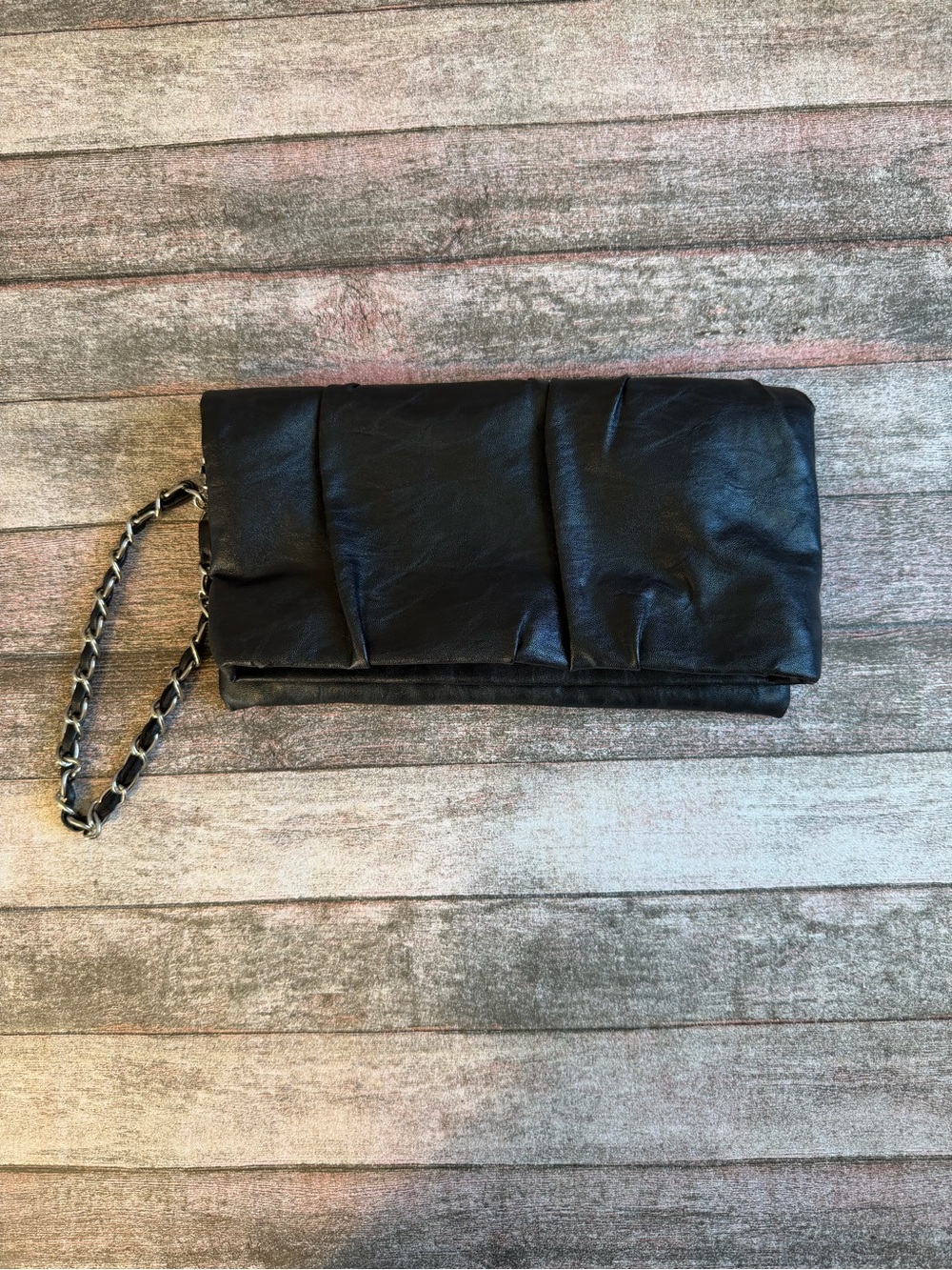 Express Black Quilted Fold-Over Wristlet Clutch